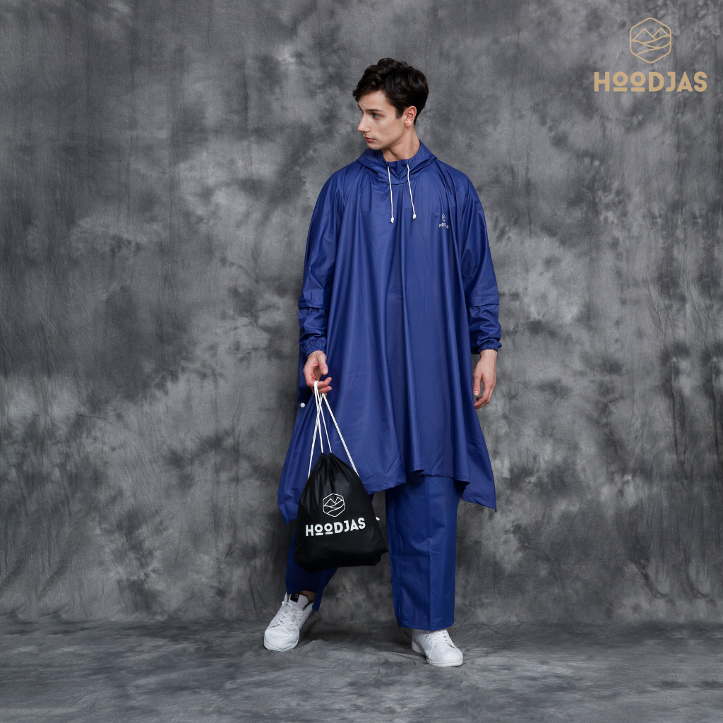 HOODJAS Jas Hujan Ponco Model Lengan Kelelawar Bahan PVC Waterproof Navy