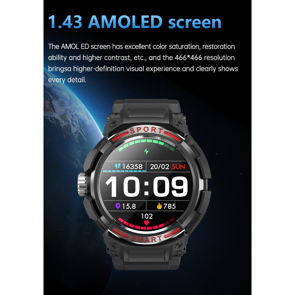 GT100 Smartwatch TWS Bluetooth 1.43 Inch AMOLED Display Sport Watch