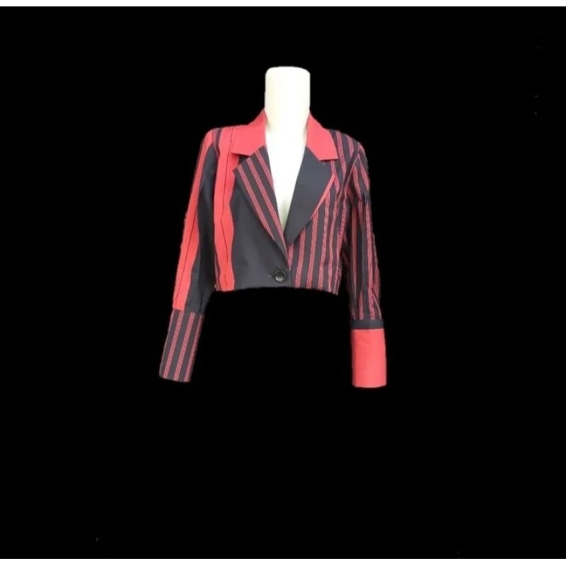Blazer Crop Batik Lurik Pink , Merah