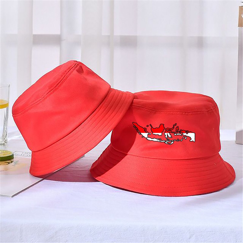 Topi BUCKET Peta Indonesia - MERAH