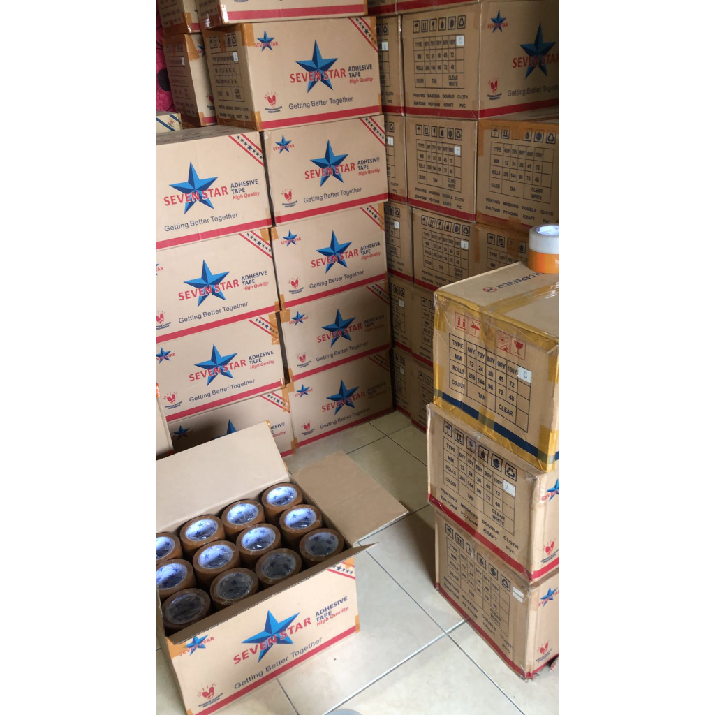 Lakban solasi coklat bening ukuran 2 inch x 100 yard sevenstar isi 6pcs