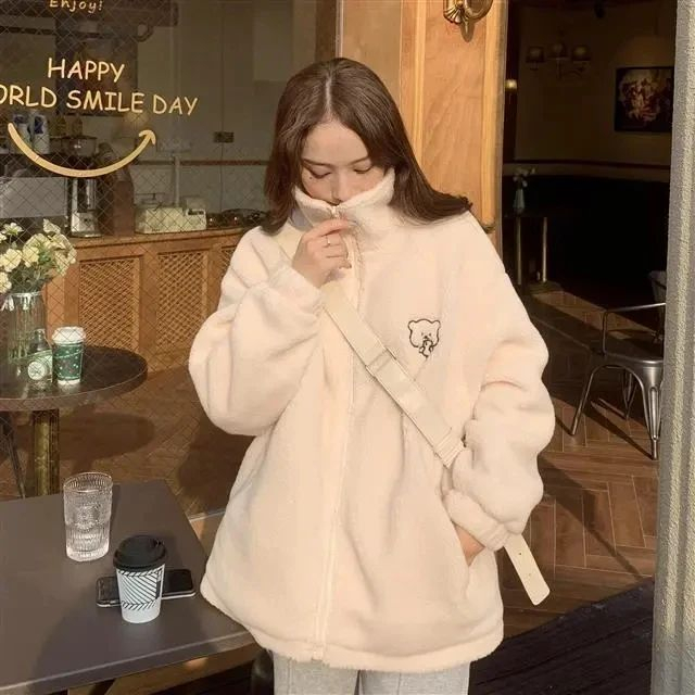 Sweater wanita HOODIE BOBA ZIPER SHERPA JPN BAHAN SHERPA LD 100 CM PB 65 CM Sweater wanita korean style Hoodie wanita ziper depan Baju hangat wanita