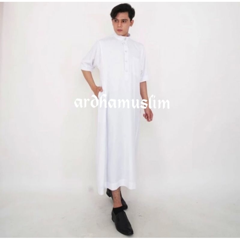 Gamis Pria(Jubah)Tangan Pendek Putih Haji Dan Umroh
