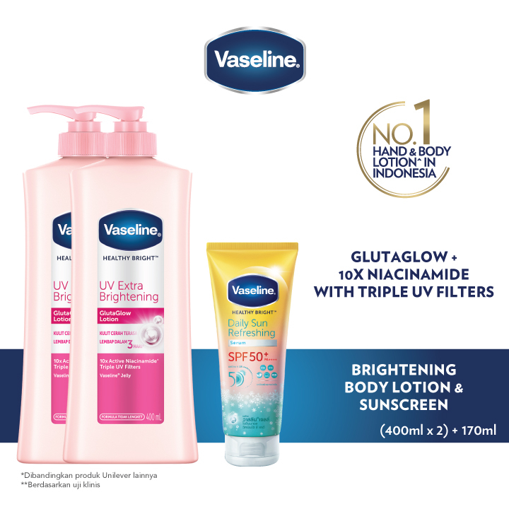 Buy 2 Vaseline UV Extra Brightening 400ml and Vaseline Cooling Serum SPF 50+