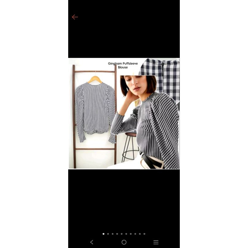 HM Gingham Puffsleeves Blouse Lengan Panjang Motif Kotak-kotak