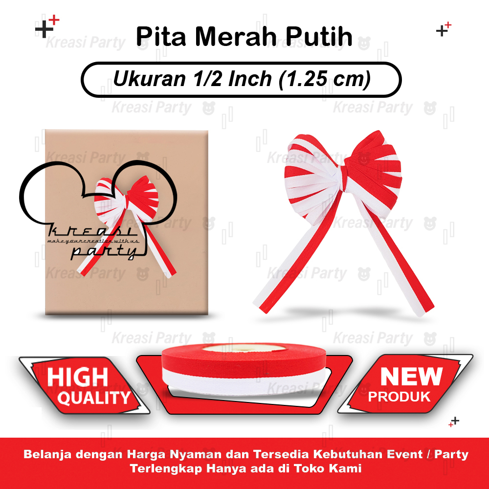 Pita Satin Merah Putih 1/2 inch / Pita Merah Putih / Pita Kain