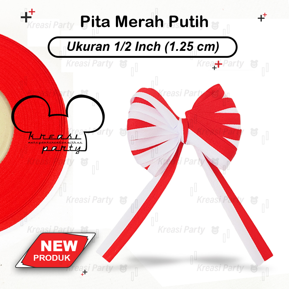 Pita Satin Merah Putih 1/2 inch / Pita Merah Putih / Pita Kain