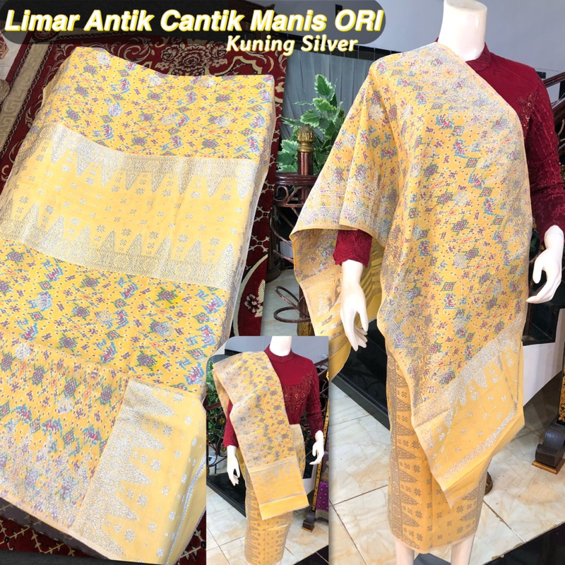 Exclusive Songket Limar Antik ORI Motif Cantik Manis Kuning Silver /Songket Tenun Palembang asli Ten