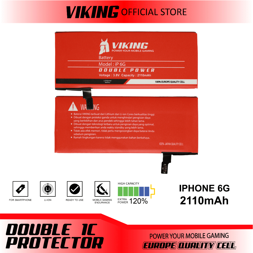 VIKING Baterai iphone 6 - 6G Double Power