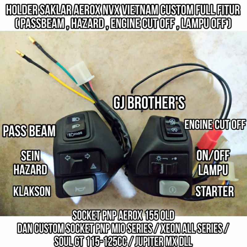 1 Set Holder Saklar Aerox 155 NVX Vietnam Variasi Passbeam / Pass Beam ,  Hazard , Engine Cut Off , 