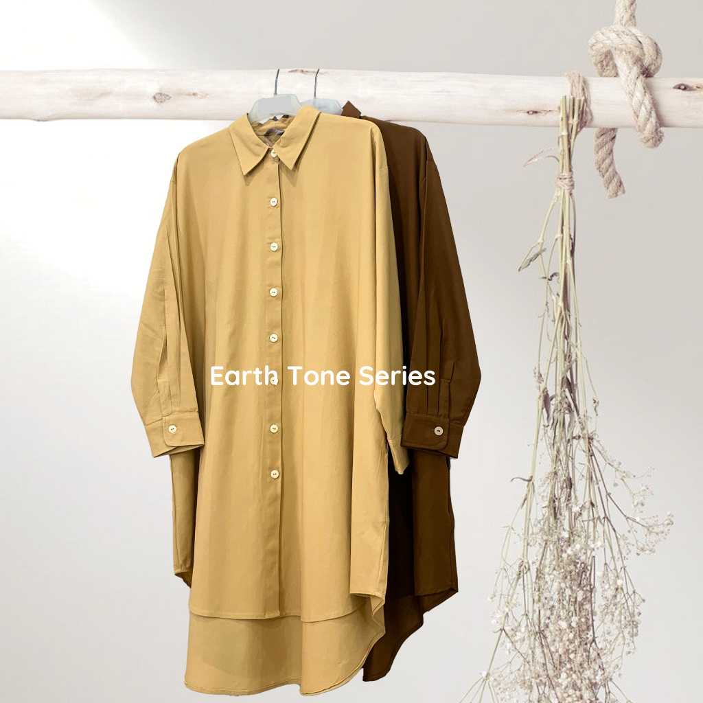 Tunik kemeja wanita hijab outfit linen motif polos Earth tone series. allsize. AD-2