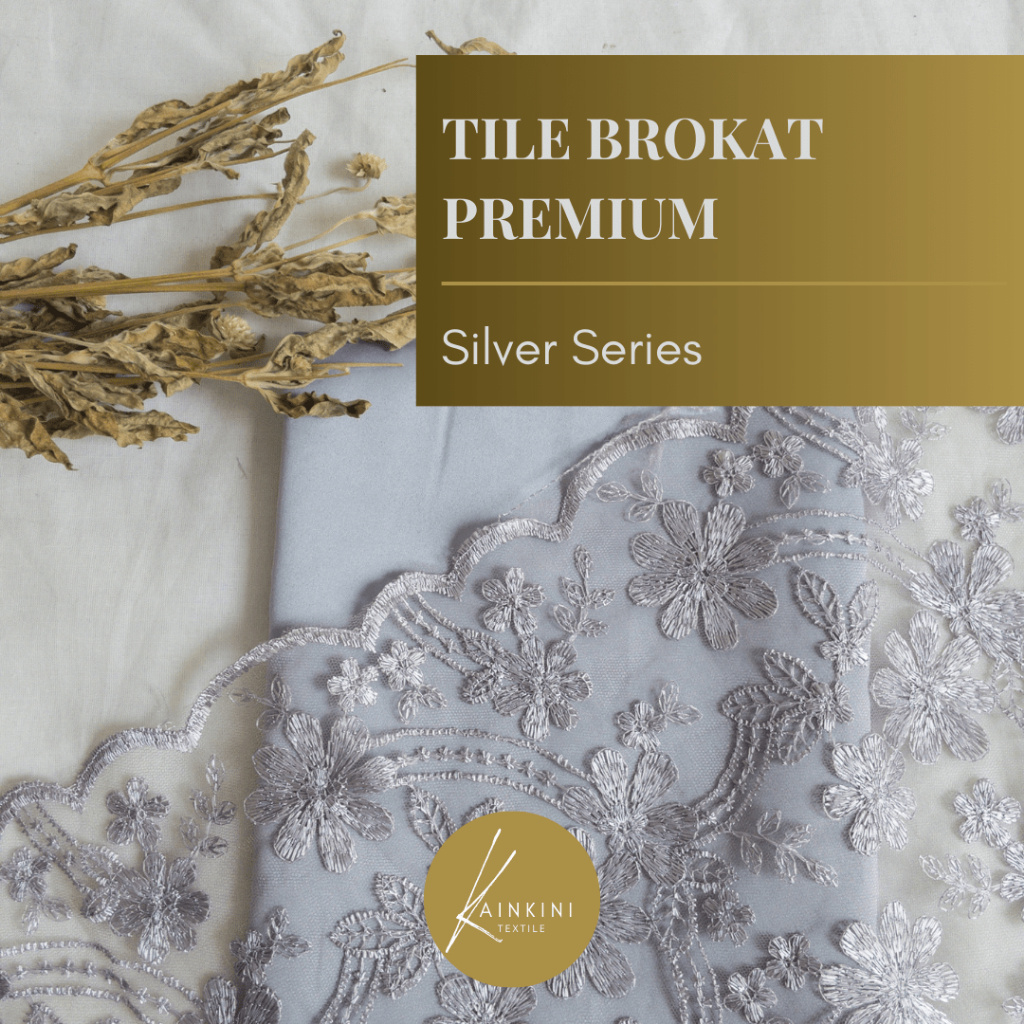 Kain Brokat Bahan Kebaya / Tile Brukat (½ meter) by Kainkini - Abu Silver Grey Motif Akar / Ethnic E