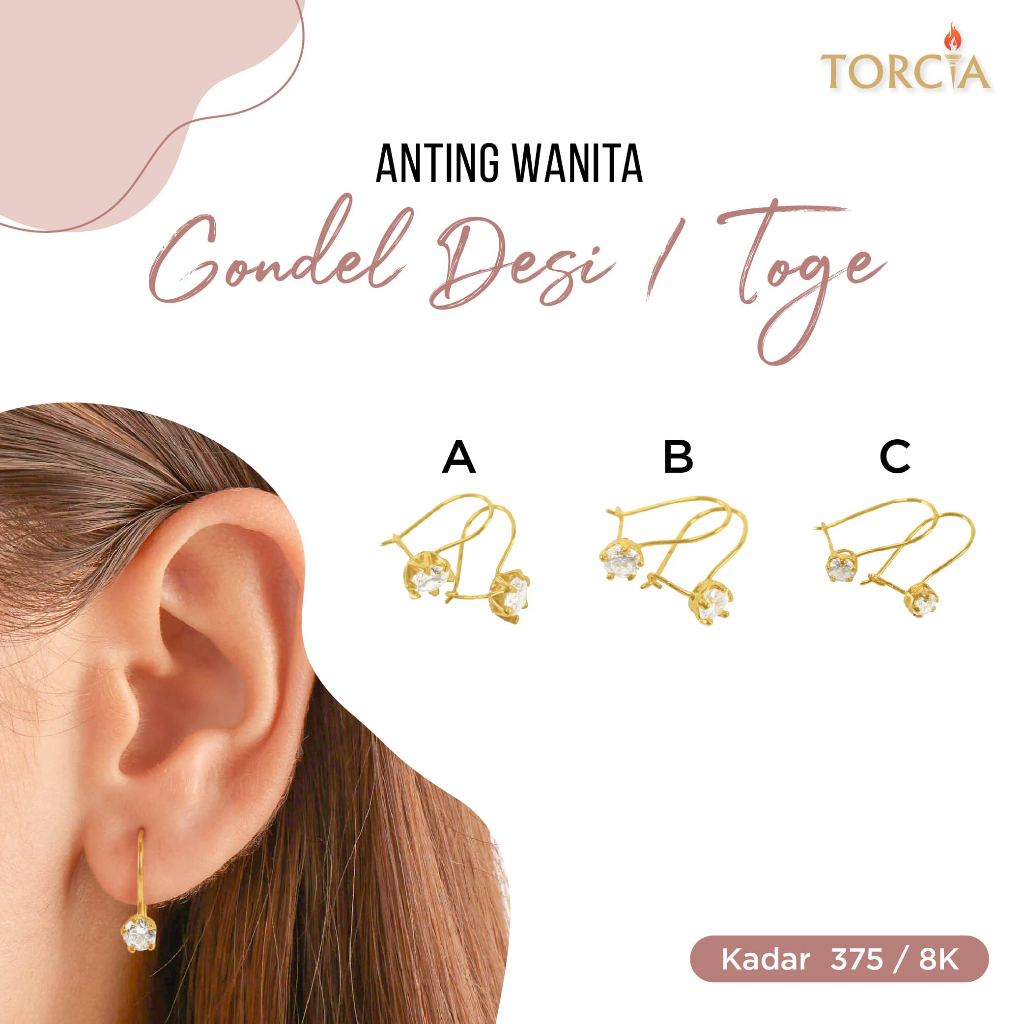 Anting Wanita Emas Asli Gondel Desi / Toge Kadar 375 Torcia