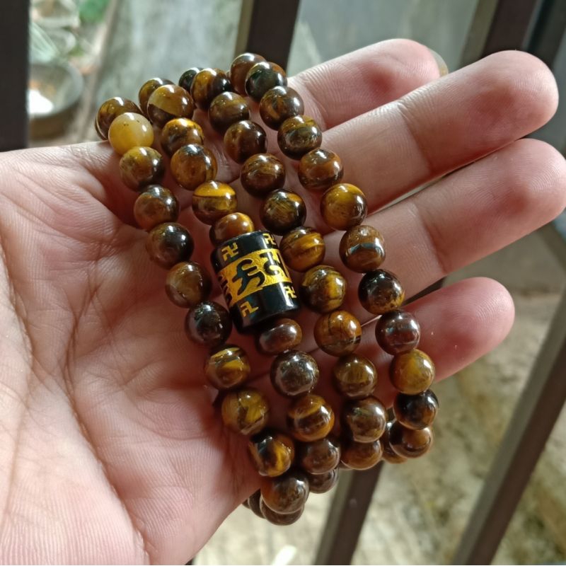 kalung tasbih batu tiger eye menempel magnet 8mm 99butir