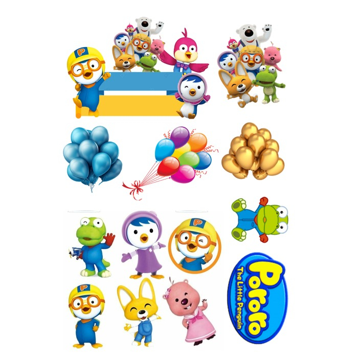 PORORO/ TOPPER Birthday Cake Pororo Custom Nama/Hiasan Kue Ultah PORORO