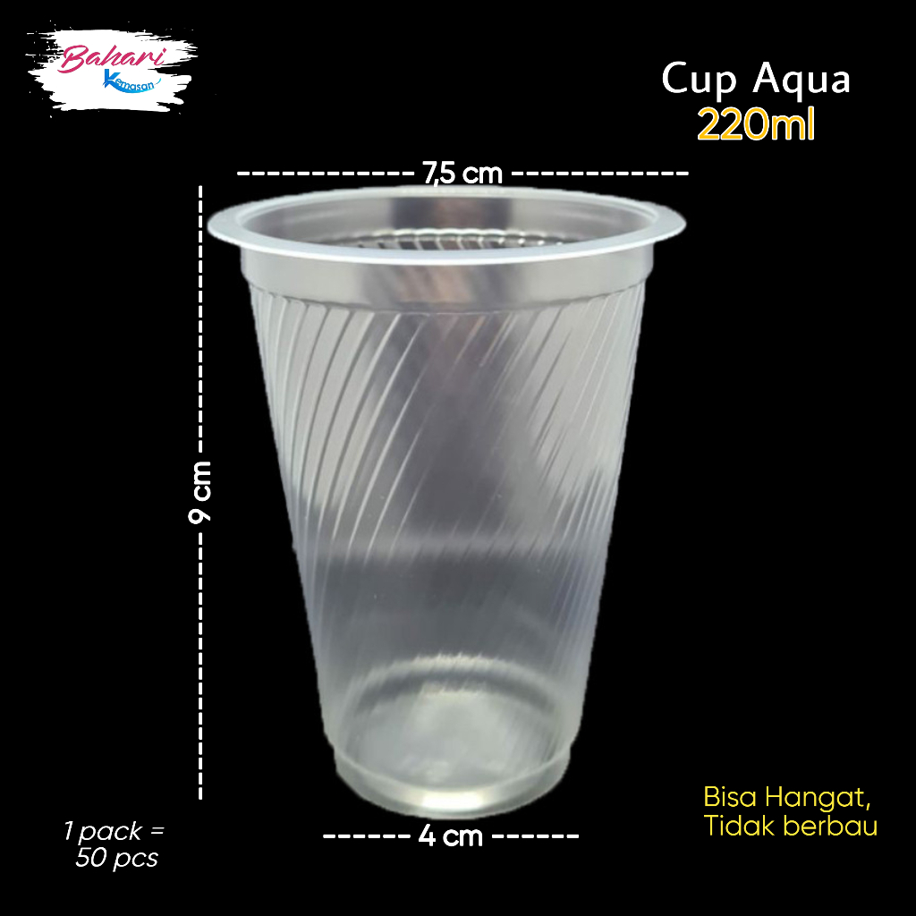 [1 dus isi 2000] gelas plastik cup aqua 220 ml bening 1 pack