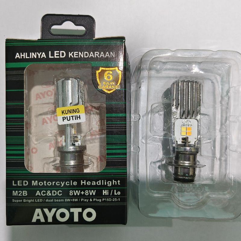 LED AYOTO dua warna Putih kuning H6 Lampu LED Motor H6 Hi-Lo 8W+8W 2 Mata AC DC M2B
