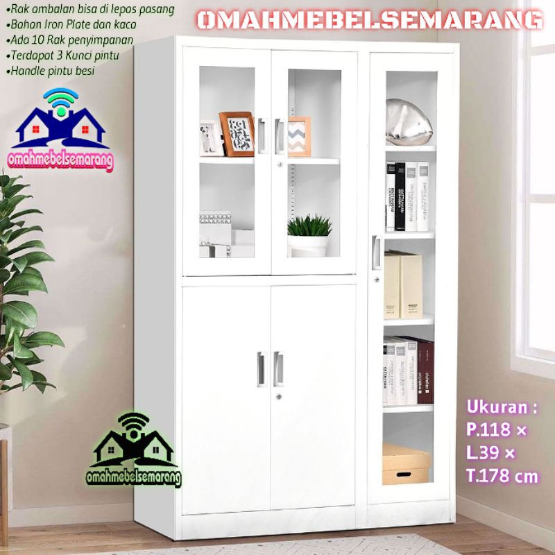 Lemari File Arsip Besi 3 pintu kaca STK3 Filing Cabinet Metal Rak buku