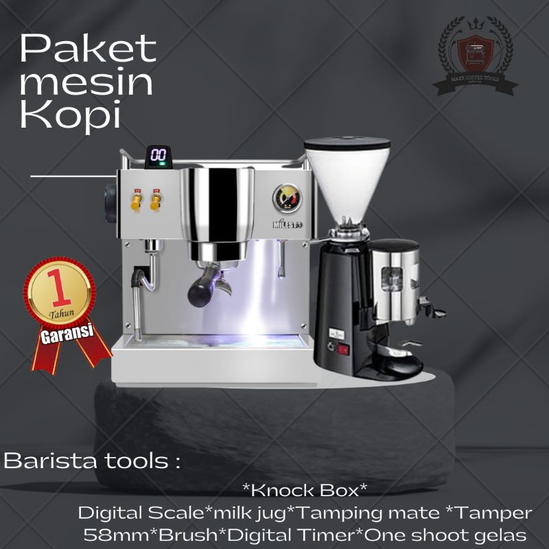 Paket Mesin Kopi Espresso Milesto Machine | Grinder  Kopi Espresso N900+Barista Tools