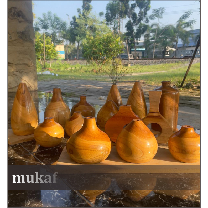 Cod 3 Pcs Vas Bunga Aesthetic Bahan Kayu Jati Asli 100 % Lebih Awet dan Tahan Lama Pottery Home Deco