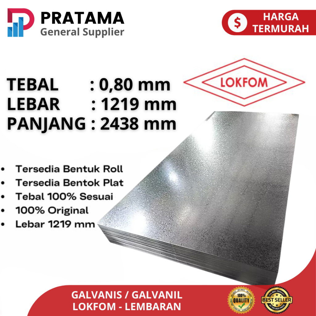 Seng Galvanis BJLS Lokfom Lembaran Plat Galvanis 0.80mm pengiriman surabaya 1.20 x 2.40m