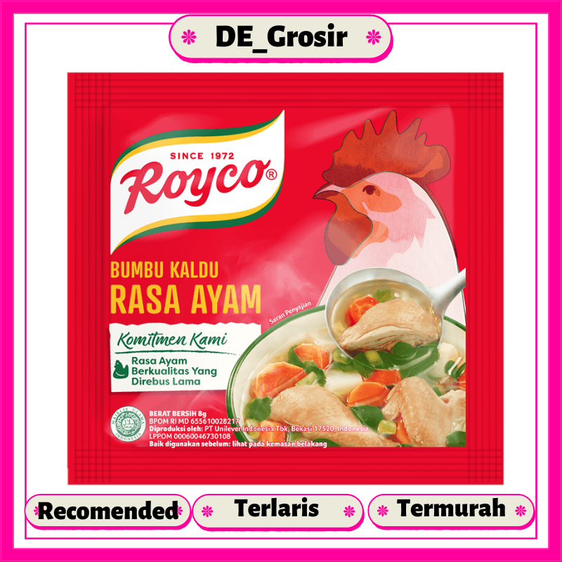 

Royco Bumbu Kaldu Penyedap Makanan Penyedap Rasa Ayam Beryodium 8gr Satuan