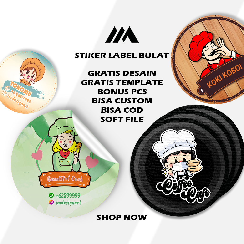 

Stiker Custom lingkaran Bulat Label Untuk Makanan Stiker Cutting Dengan Desain Potongan Bulat Dan Stiker Custom Label Yang Berkualitas Tinggi Kertas Chromo Premium Karakter Koki / Chef food Sticker Termurah Murah Stiker Logo Makanan Cemilan Ringan & Berat