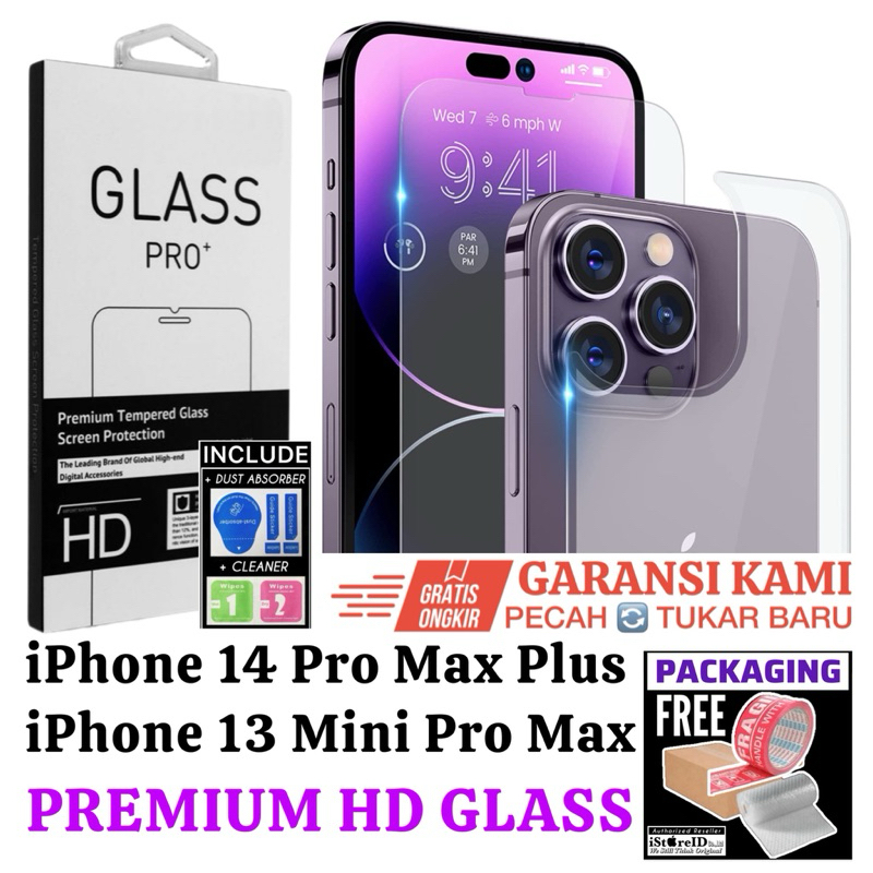 [COD] (Free: Tools+Sticker) GARANSI Front / Back 4K HD Clear iPhone 14 Plus 13 Mini Pro Max Premium 