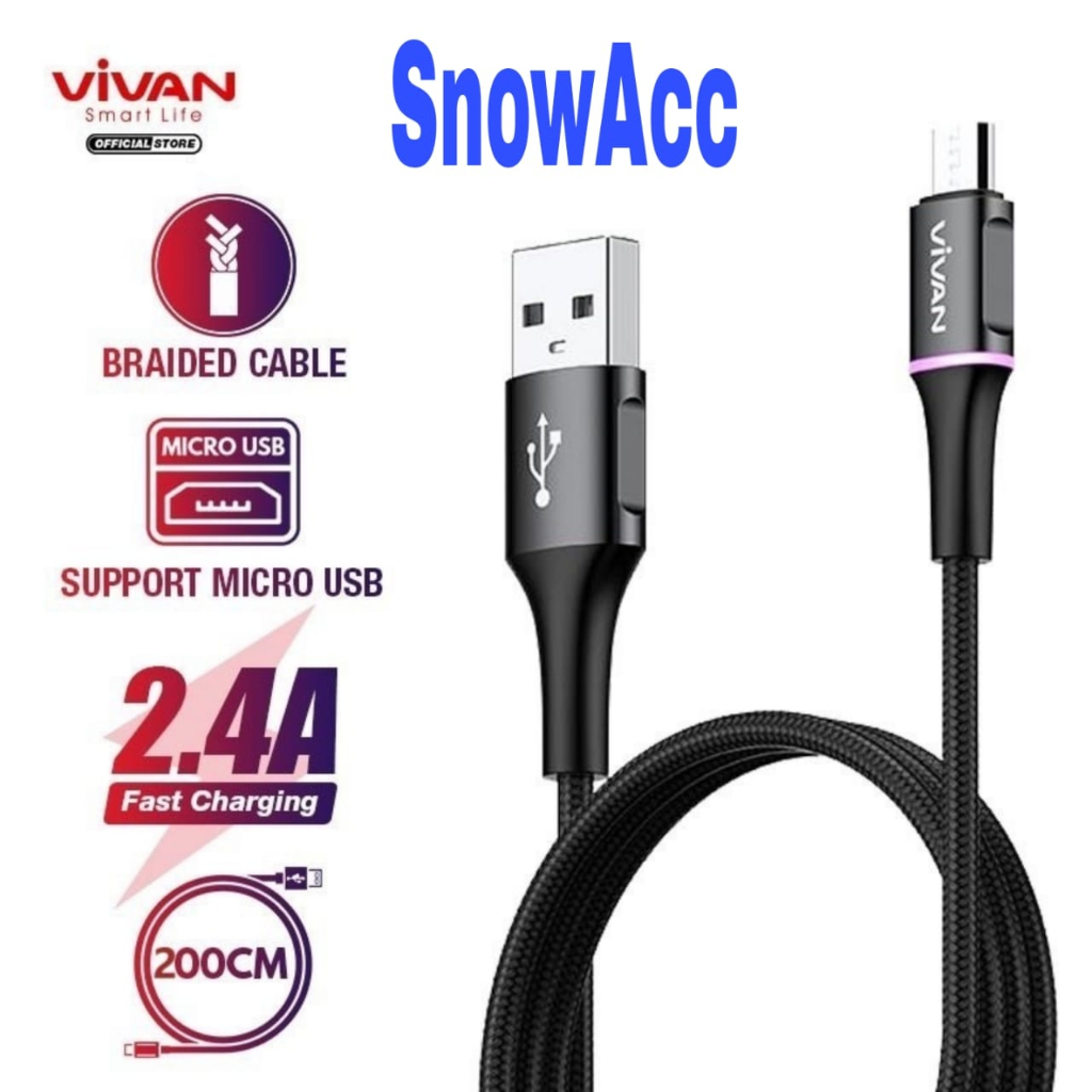 Vivan Kabel Data Micro Usb Fast Charging 2,4A 200CM Cable Data Android VDM200
