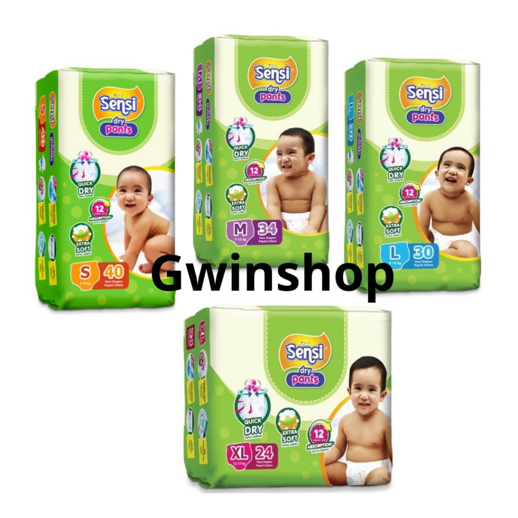 sensi dry pants diapers s40, m34, l30, xl24 pempers popok bayi