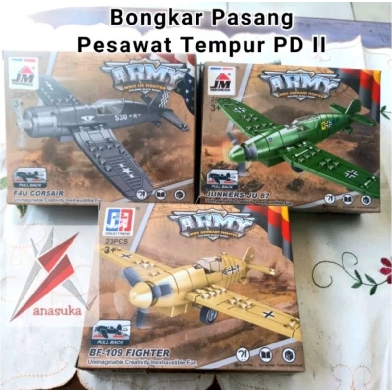 Pesawat Stuka Corsair Messerschmitt Bongkar Pasang Balok Bricks Lego