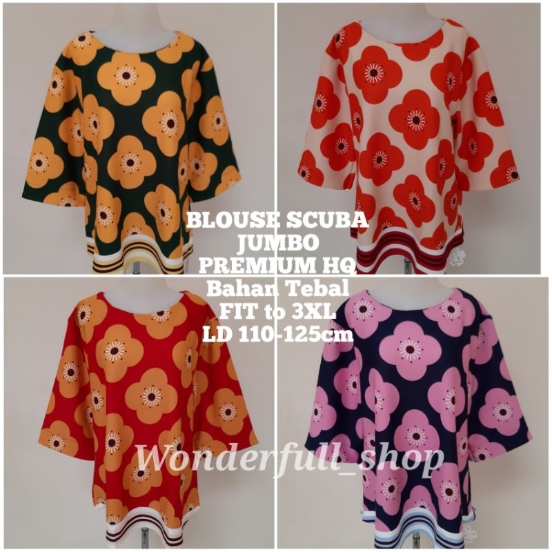BLOUSE SCUBA JUMBO PREMIUM ATASAN WANITA BIG SIZE BUNGA