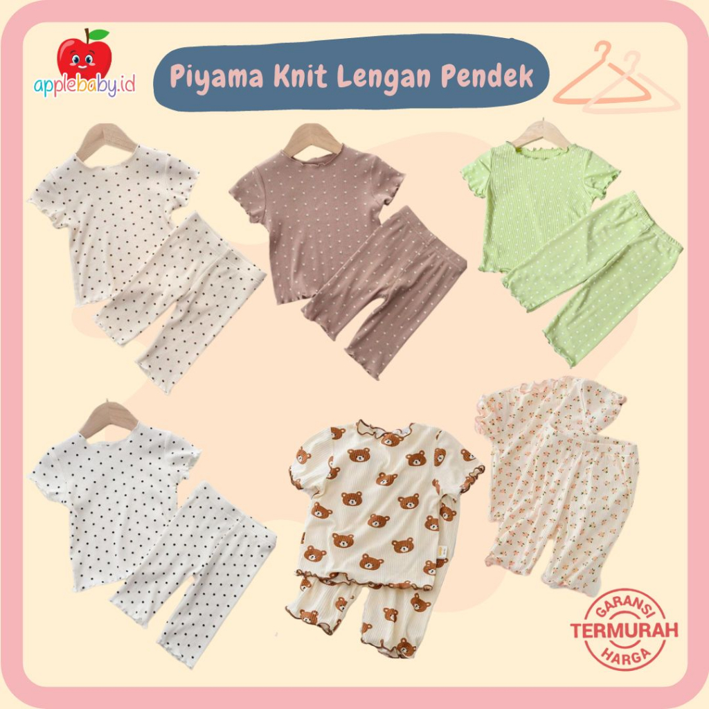 Piyama Knit Lengan Pendek Piyama Knit Polka Baju Tidur Anak Piyama Anak Lengan Pendek Baju Tidur Lengan Pendek