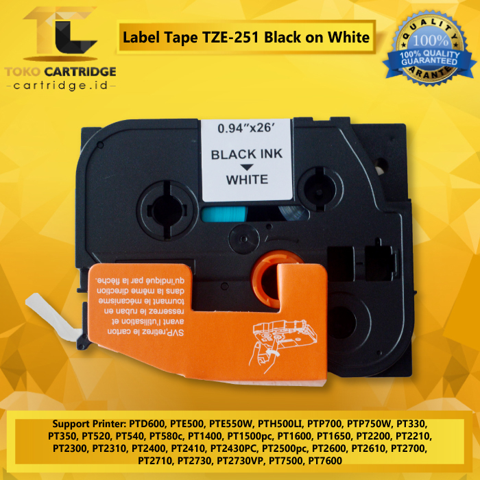 Label Tape Compatibel TZE 251 TZE 651 Black On Yellow 24mm Printer PT2300 PT2310 PT2400 PT2410 PT243