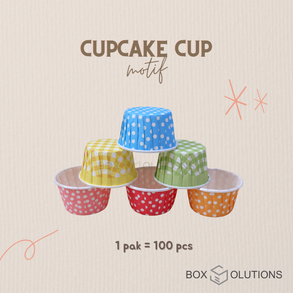 [isi 100] cupcake cup / paper cup cake muffin motif polkadot / kotak-kotak warna-warni