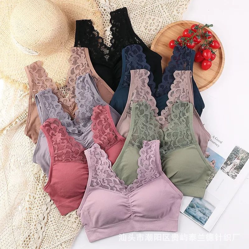 IMPORT Bra wanita V neck brukat tanpa kawat ada busanya tebal bh sport wanita bahan halus pakaian da