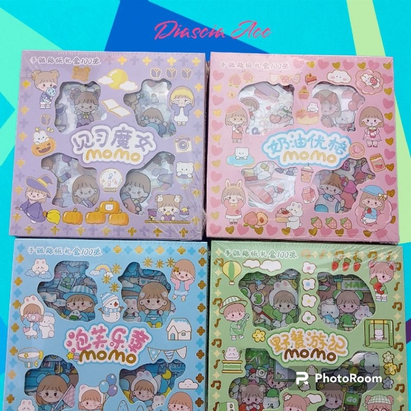 

Sticker Waterproof Stiker buku Momo Dapat Box Isi 100 Lembar Motif Kartun Korea Lucu Handbook Scrapbook