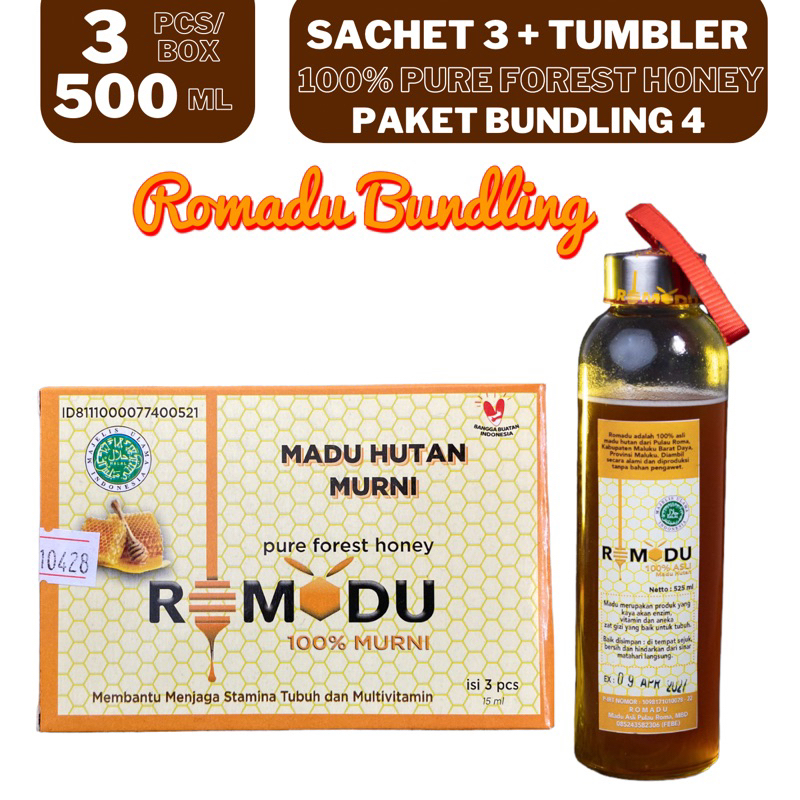 

Romadu Sachet Tumbler Madu Hutan Murni Paket Bundling 3 Box Isi 3 Tumbler 500 Ml