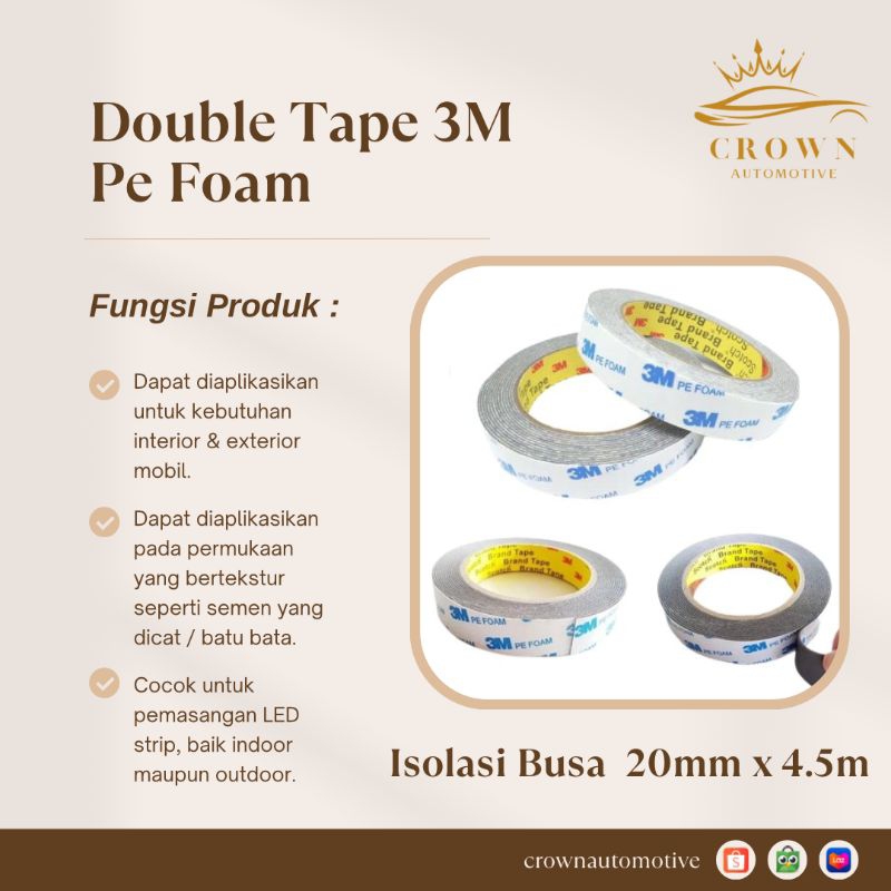 

Double Tape 3M Pe Foam / Solasi Busa 20mm x 4,5M / BB Foam