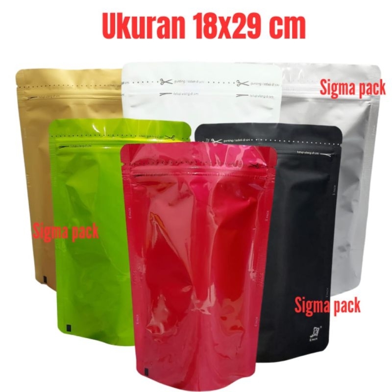 STANDING POUCH ALUMINIUM FOIL WARNA 18X29 KPACK PLASTIK KEMASAN  SNACK
