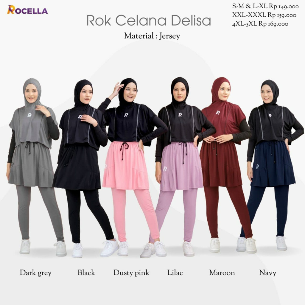 Rocella Delisa Legging Sport Rok Celana Olahraga Senam Training Jogging Wanita Polos Hitam Abu Grey 