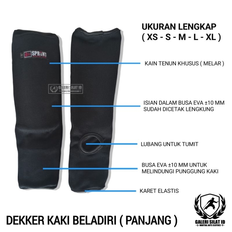 Deker Silat - Arm ShinPad / ShinGuard - Dekker Kaki Beladiri Pencak Silat Panjang Hitam / Putih - Deker Panjang - Pelindung Kaki Beladiri Silat Karate Taekwondo MMA Boxing Wushu Muay Thai Dewasa Remaja Pra Remaja Anak Usia Dini IPSI Sprint Martial Arts