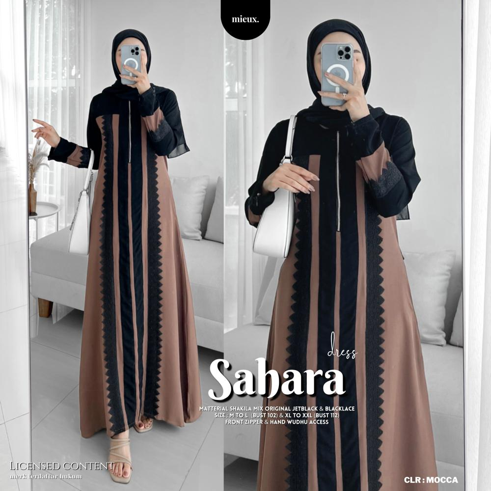 Sahara dan Hilwah dress gamis busui bahan Syakila motif renda (Dress pesta) ld 112 by mieux