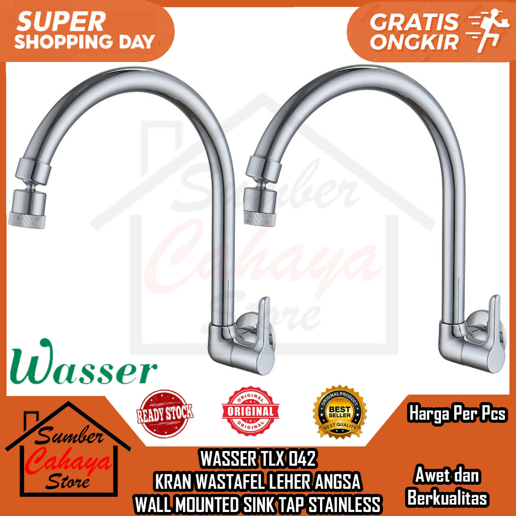 WASSER TLX 042  KRAN PANCURAN WASTAFEL BATH UP BETAP CUCI PIRING MANCI STAINLESS KERAN DINDING AIR D