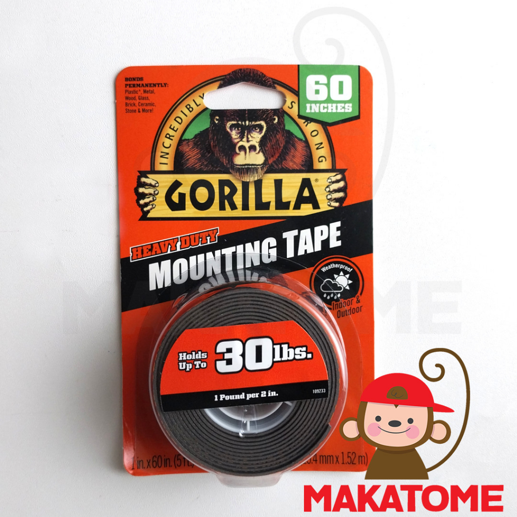 

Gorilla Glue Heavy Duty Mounting Double Tape 1" x 60" inch Black 2inch clear
