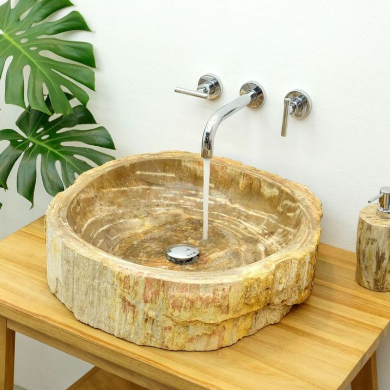 Washtafel batu alam fosil kayu/wastafel batu alam