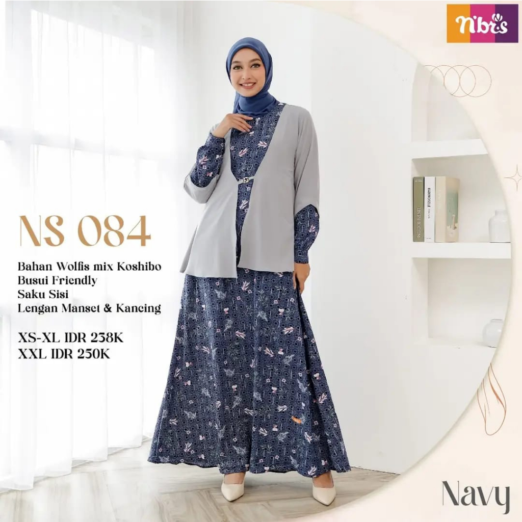 GAMIS NIBRAS NS 084 NAVY TERBARU