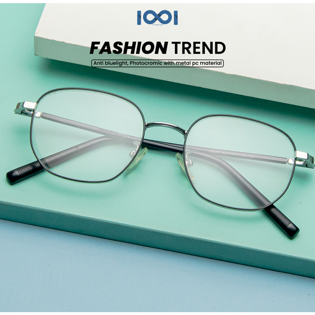 IOOI Eyewear -  Kacamata Kotak Metal Trend Bisa Minus/Plus Lensa Anti Blueray Photocromic Pria Wanit