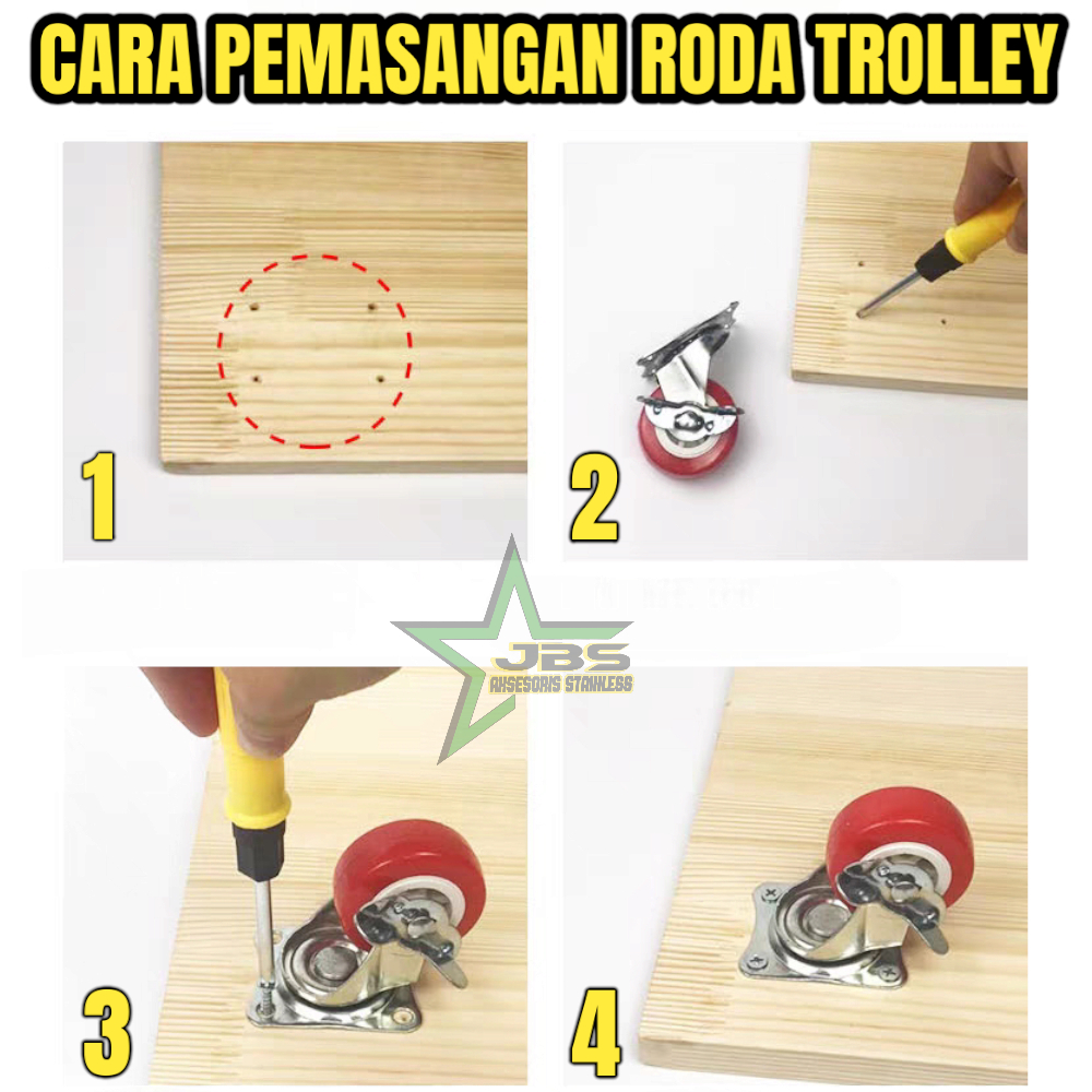 RODA TROLI PU MERAH 3 INCHI | MATI | HIDUP | HIDUP + REM