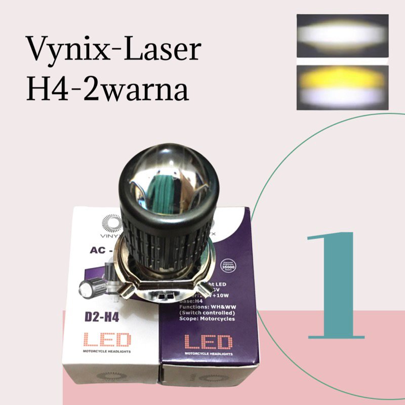 LED Laser D2 H4 VINYX Dekat PUTIH-Jauh KUNING LAMPU JAUH NYALA DOUBLE
